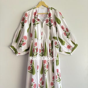 Floral Hand Block Print Kyra Midi Dress | Bohemian Cotton Dress | Dresses for Women | String Closer Dress