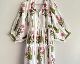 Floral Hand Block Print Kyra Midi Dress | Bohemian Cotton Dress | Dresses for Women | String Closer Dress