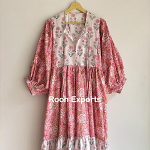 Midiklänning med lapptäcke och blommönster | Boho bomullsklänning | Klänningar för kvinnor | String Closer-klänning