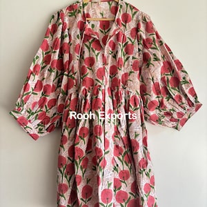 ピンクの花柄ブロックプリントのKyraミディドレスミニドレスレディースサマードレス大切な人へのプレゼントに最適