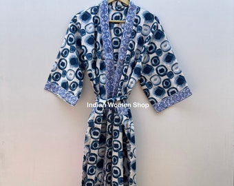 Abito kimono con stampa Bagru, kimono da damigella d'onore, kimono luna di miele, abiti da vacanza, abbigliamento da resort, abbigliamento da spa