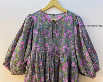 Natural Hand Block Print Fabric Cotton Summer Dress For Women Midi Dress Mini Dress Floral Print Long Maxi Dress