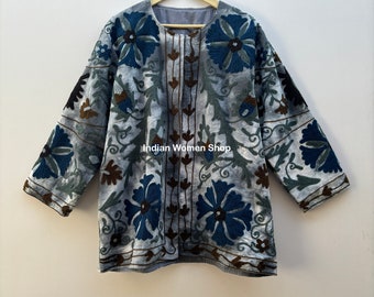 Tie Dye Cotton Suzani Jacket, Hand Embroidery Kimono, Women Wear Winter Jackets, Bridesmaid Gift, Winter Jacket, Kimono Robe