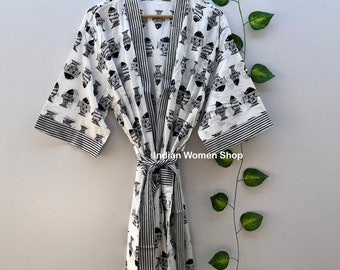 Accappatoio kimono in morbido cotone con stampa pesce, accappatoio, kimono da donna, kimono da sposa, regalo di San Valentino, look natalizio