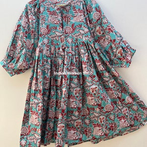 Hand Block Print Soft Cotton Summer Dress, Midi Dress, Mini Dress, sundress, Deep Neck With String Closer, Ship From India zdjęcie 10