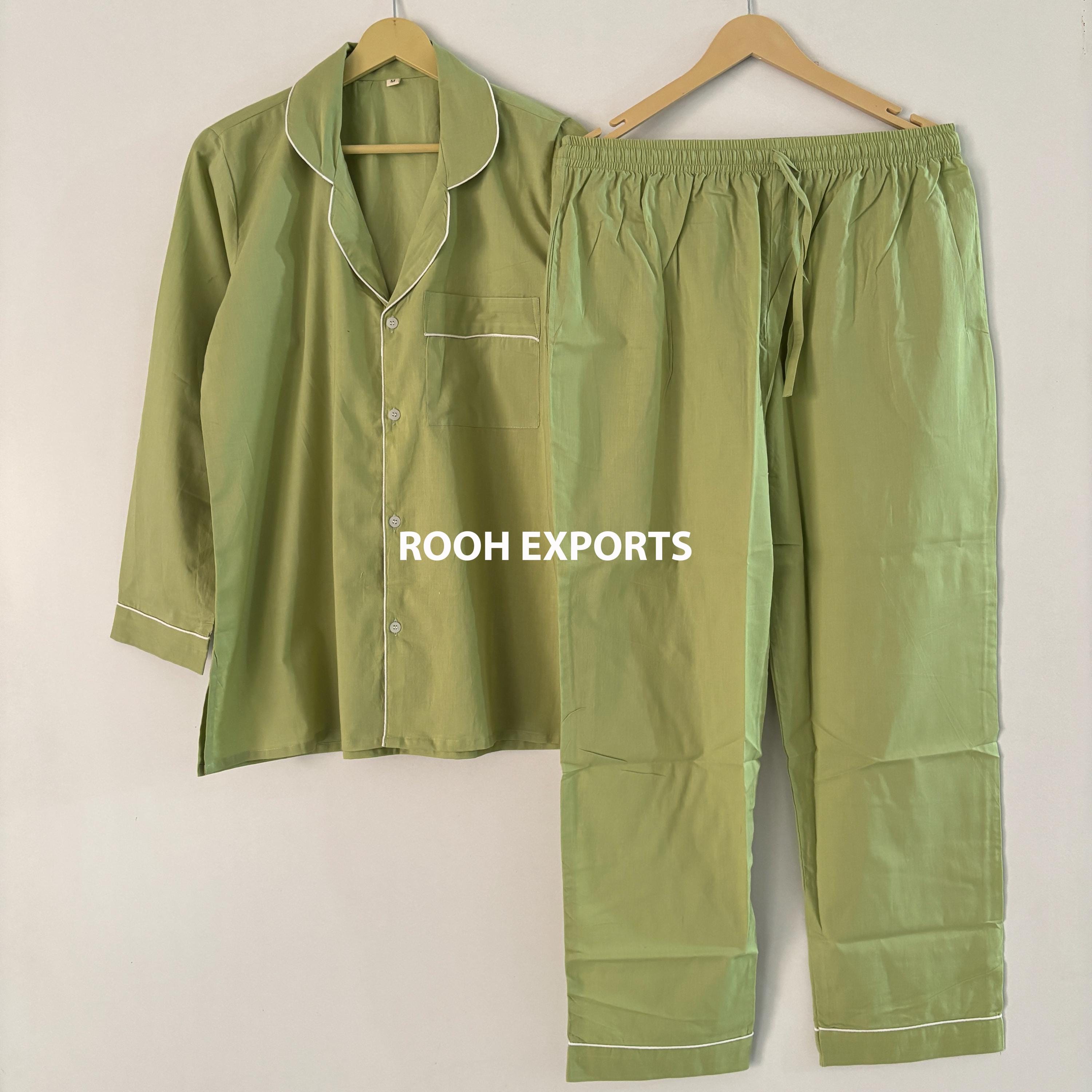 Olive Green Cotton Pajama Set Women's Bridal Loungewear