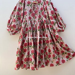 Hand Block Print Soft Cotton Summer Dress, Midi Dress, Mini Dress, sundress, Deep Neck With String Closer, Ship From India Różowy