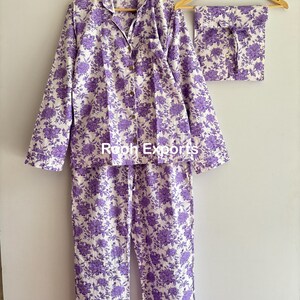 Purple Floral Block Print Cotton, Pajama Set, Pj Set, Adult Night Suit ...