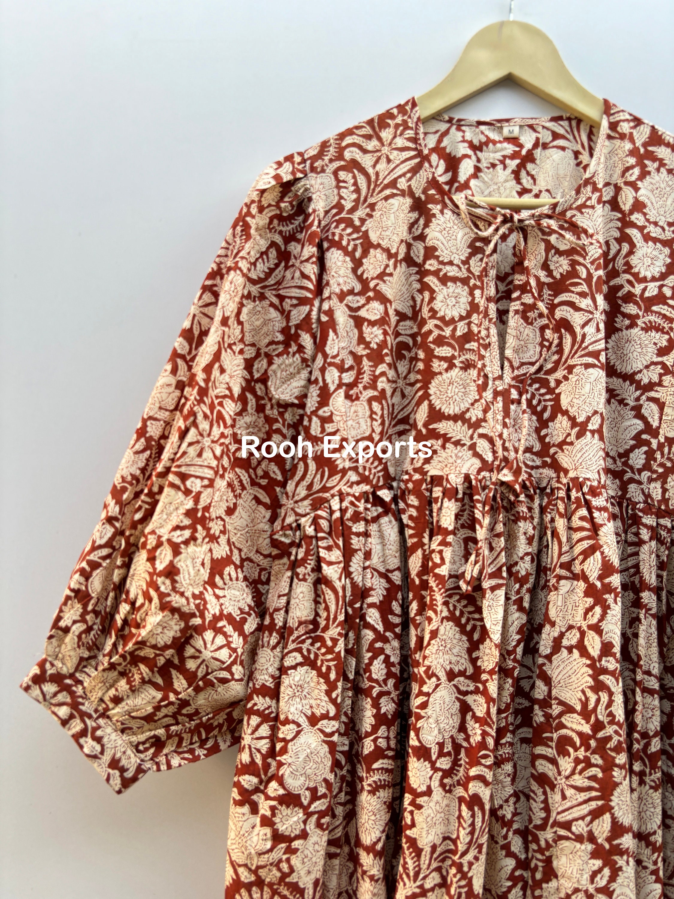brown block print dress Geometric Brown Block Printed Dress – fankarihaus main image 0