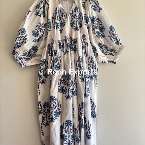 Floral Hand Block Print Kyra Midi Dress | Bohemian Cotton Dress | Dresses for Women | String Closer Dress