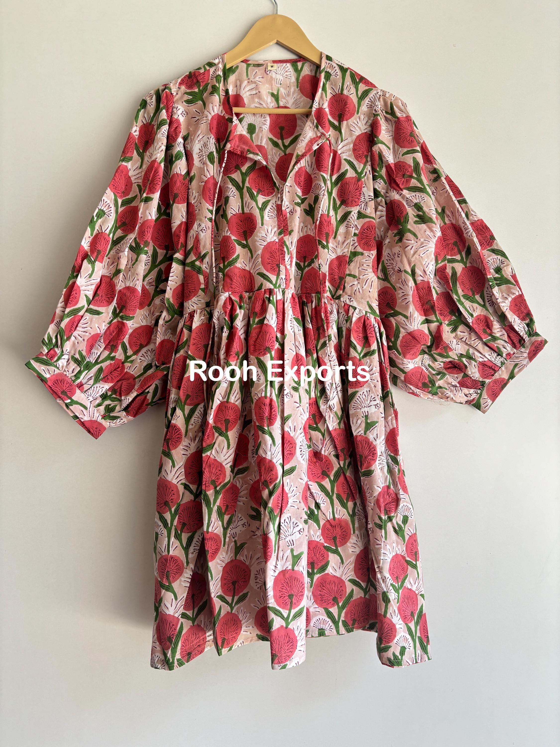 Pink Floral Block Print Kyra Midi Dress Mini Dress For Women Summer Dress Perfect Gift For Your Loved Ones