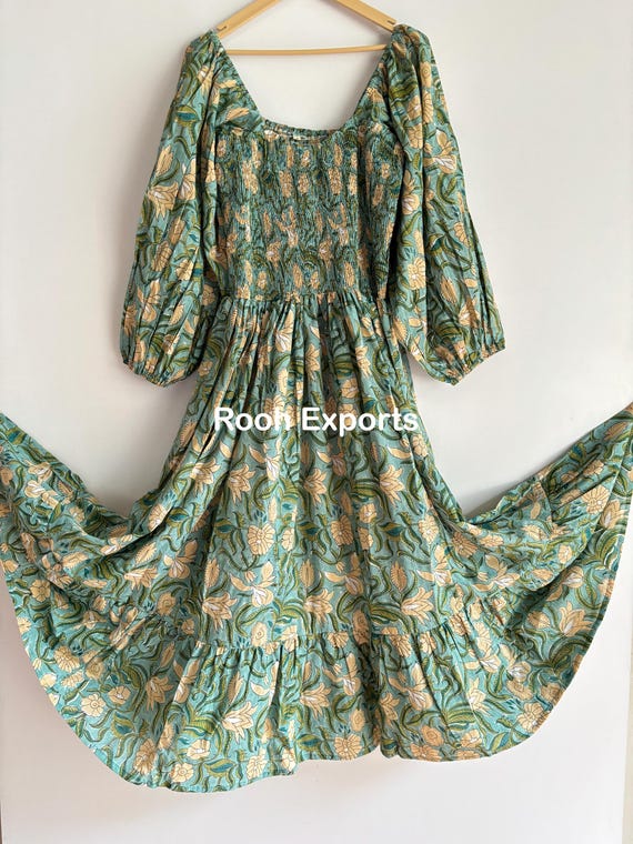 Maxi A New Day Green Dress Floral Block Print Two Tiered Maxi Dress, Bohemian Dress, Dresses For Women, Square Neckline With Smocking Maxi A New Day Green Dress Floral Block Print Two Tiered Maxi Dress, Bohemian Dress, Dresses For Women, Square Neckline With Smocking