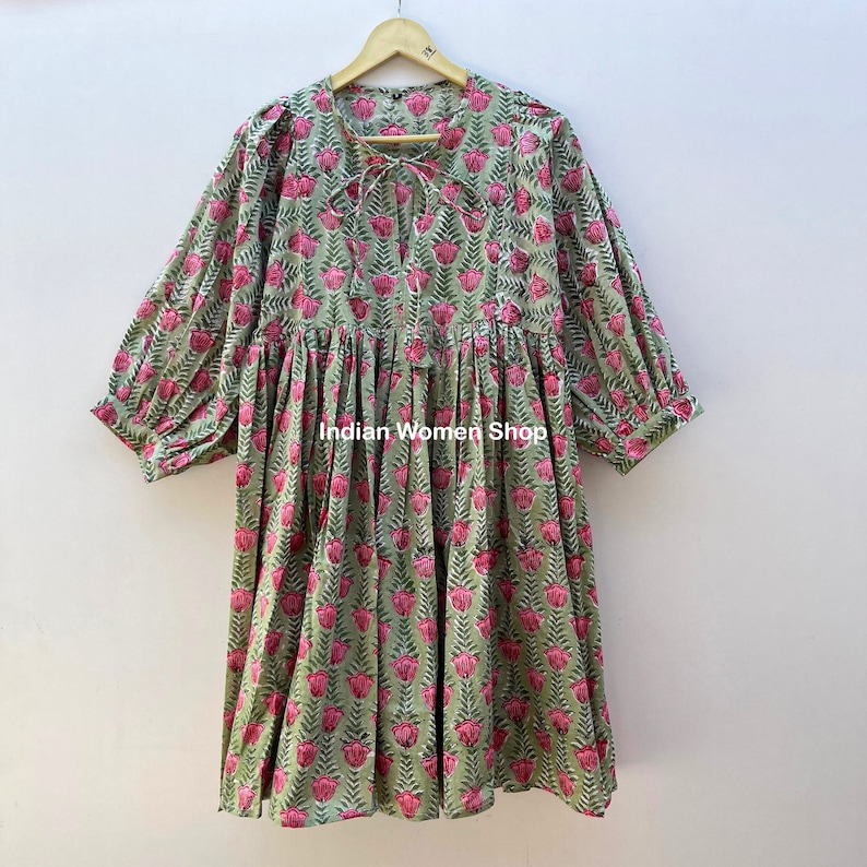 Block print dress, Block print, Flower girl dress, Fairy dress, Wedding dress, Linen dress, Cotton summer dress, Summer linen dress, Cottagecore dress, Boho dress, Midi Dress, block printed kaftan with sleeve