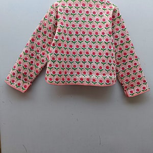 Giacca trapuntata in tessuto con stampa floreale rosa a blocchi Giacca corta Kimono Kantha Cappotto da donna Giacca corta nuovo stile immagine 6