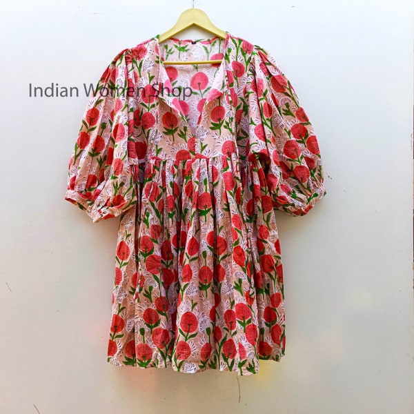 Rosa Blumenblockdruck Kyra Midikleid Minikleid für Frauen Sommerkleid Perfektes Geschenk für Ihre Lieben