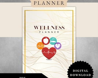 Printable Wellness Planner | Fitness Self-Care Journal | Habit, Mood, Sleep Tracker | Health Organizer | Instant Download