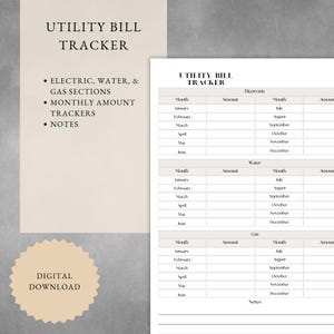 Printable Utility Bill Trackers | Monthly, Electric, Water, Gas ...