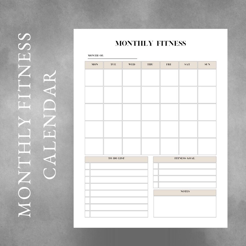Monthly Fitness Calendar | Printable Fitness Planner | Weekly Exercise ...