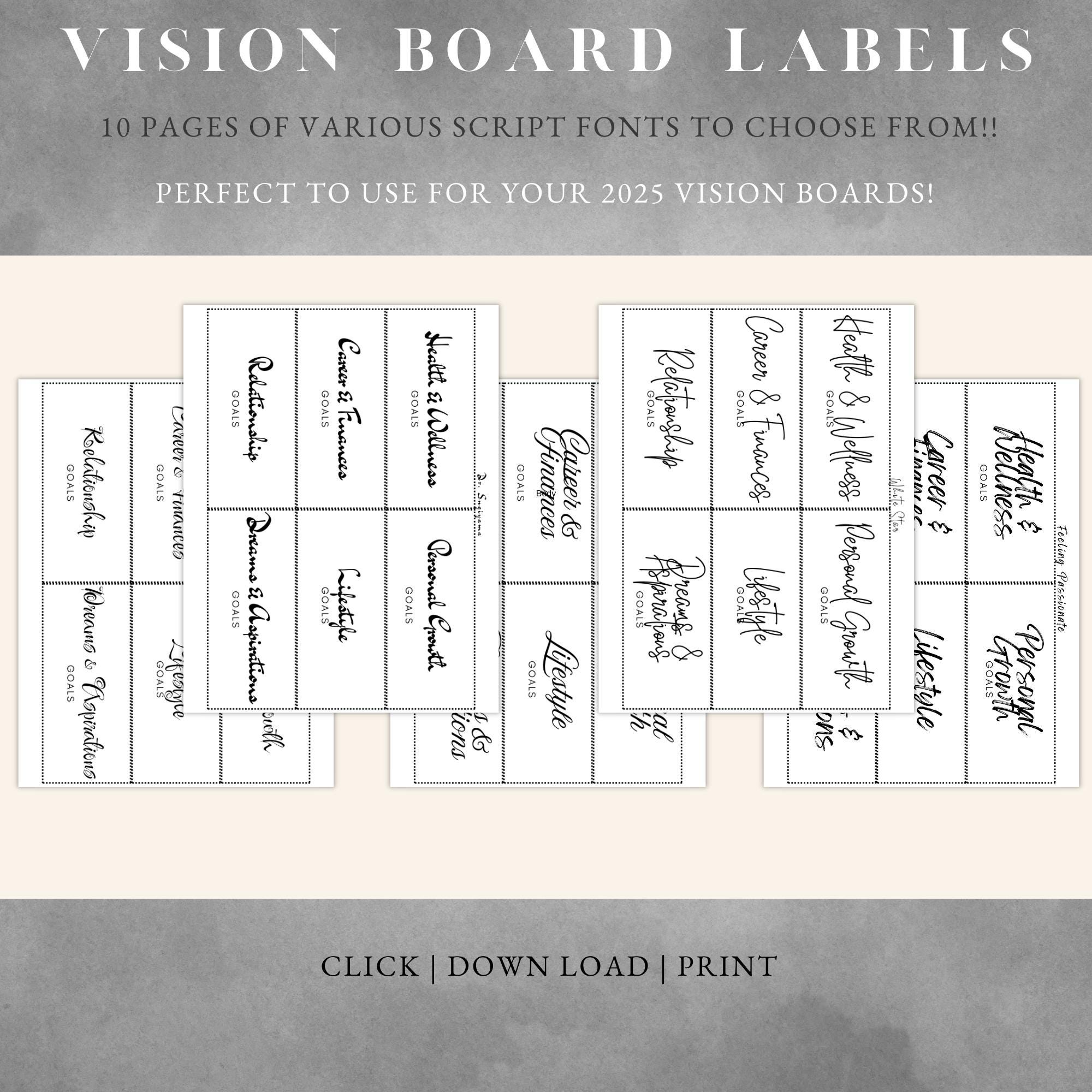 Vision Board Labels - Script | Vision Board | Vision Board Label ...