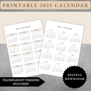 2025 Calendar Printable Planner 2025  | Monday & Sunday Start |  Journal Insert | Minimalist | PDF Download