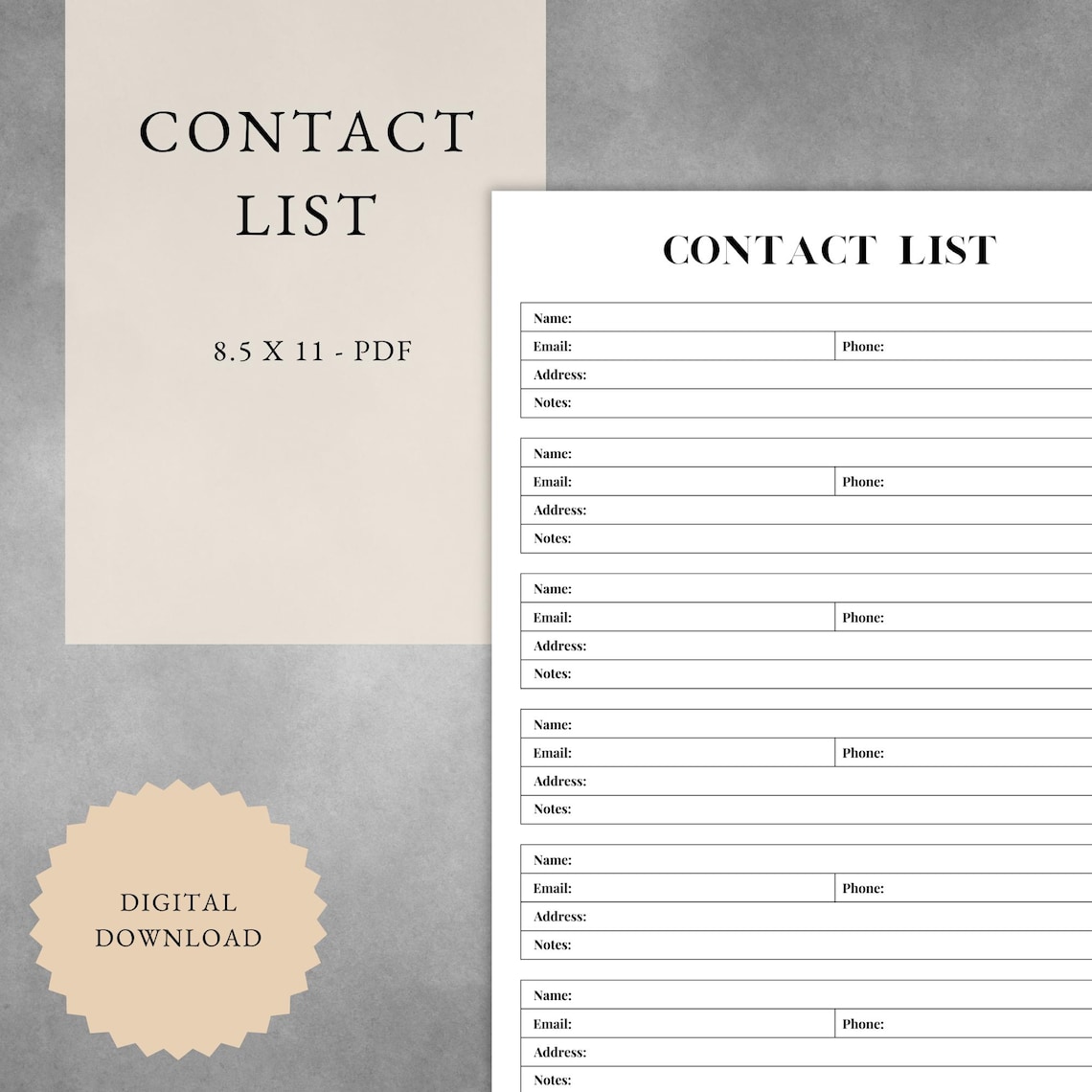 Work Contacts Sample Business / Work Contacts Printable & Fillable Template PDF, Instant ...