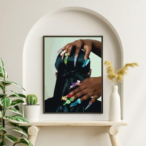 Bold Nail Art Poster | Candy-Inspired Acrylic Nails Print | Black Hair & Beauty Digital Art | Instant Download