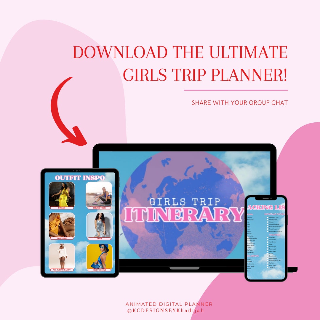 Girls Trip Digital Planner Itinerary Template, Travel Itinerary