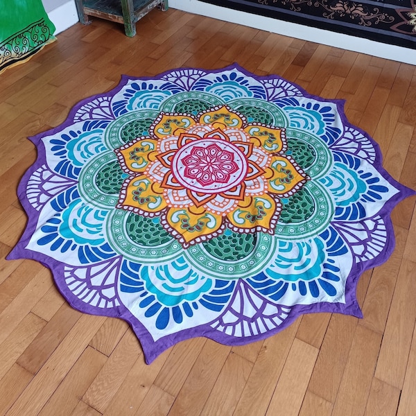 Serviette de plage Mandala 7 chakras, Tenture Tapis Mandala 7 chakras, Couverture Mandala 7 chakras,  Décoration Zen Méditation Yoga