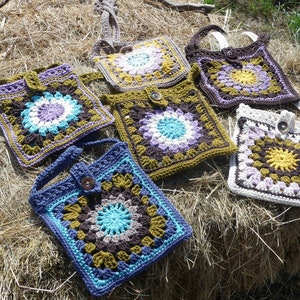 Mini sac au crochet bandoulière, petit sac tendance au crochet style bohème, pochette pour téléphone au crochet en carrés granny