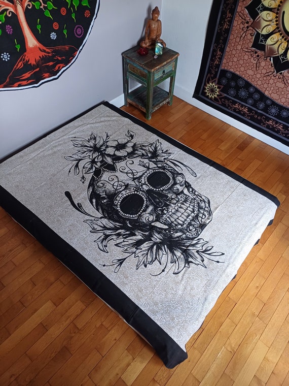 Tapisserie Murale Gothique Pentagramme Serpent Crâne Lune – Esthétique Mystique Noir Et Blanc 210 X 150 Cm