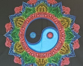 Tenture Murale Indienne Soleil & Lune 120x220 Cm – Coton Fait Main, Style Ethnique