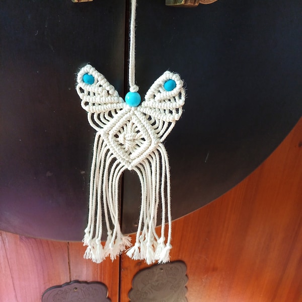 Décoration Papillon Macramé en Coton Bio écologique avec Perles upcyclées