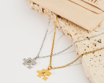 Personalized Engraved Puzzle Shape Necklace | friendship gifts| couples necklace| engraved necklace | couples gift | Mom gift