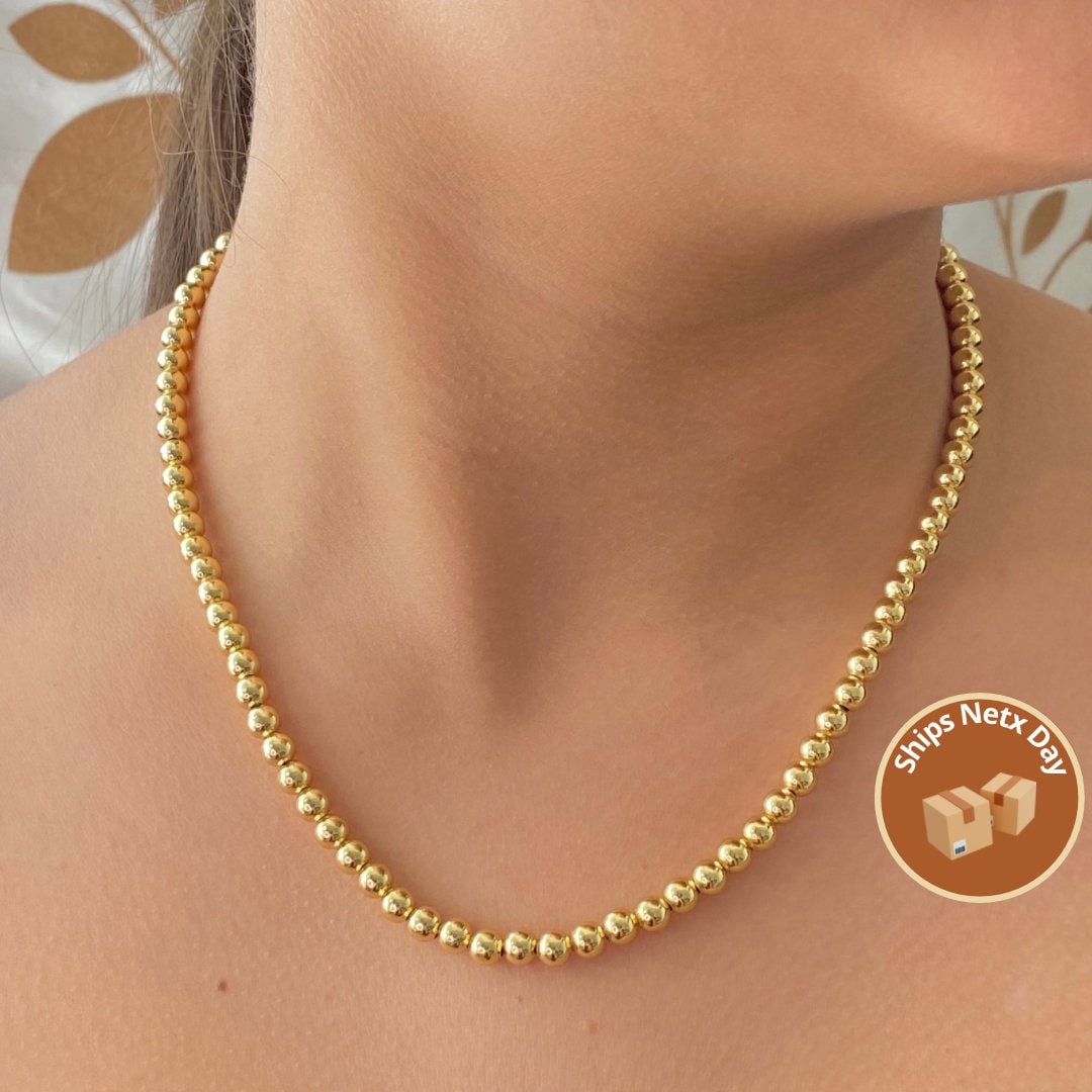 18k Cover Gold Fine Ball 4mm Necklace, Gold Bead Necklace, Minimalist
