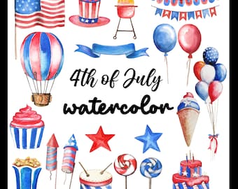 4th of July Independence day Hand drawing watercolor clipart, graphics, watercolour, illustration sketch painting painted cards America day