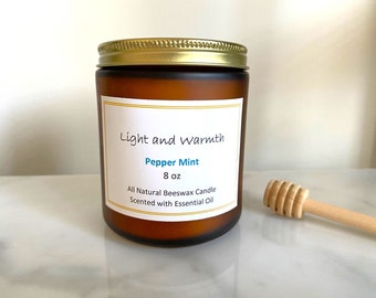 8 oz Scented Organic Beeswax Candle with Essential Oil, For Yoga, Aromatherapy, Message, Meditation, Hand Poured, All Natural