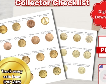 Checklista för samlare av kanadensiska 1 Loonie 1987-2025, utskrivbar PDF, kanadensisk dollar, myntsamlingsspårare, digital nedladdning
