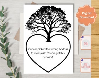 Cancer valde fel badass att bråka med, Krya på dig, kort till patient, bröstcancerkort, cancervårdspaket, PDF A4/US Letter