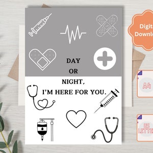 De día o de noche, estoy aquí para ti, Tarjeta de recuperación para pacientes con cáncer, Tarjeta de lucha contra el cáncer, Paquete de atención oncológica, Tratamiento de quimioterapia, PDF A4/Carta de EE. UU.