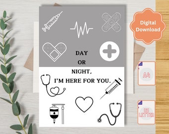 Cancerstödskort – Dag eller natt finns jag här för dig – Utskrivbart uppmuntrande kort för henne eller vän PDF A4/US Letter