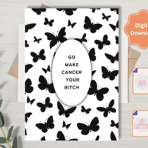 Haz que el cáncer sea tu problema, tarjeta para recuperarte pronto, paquete de atención para el cáncer, tarjeta imprimible para sentirse mejor, tarjeta de apoyo divertida, PDF tamaño A4/carta de EE. UU.