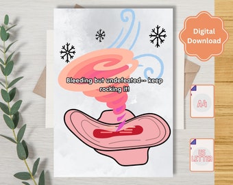 Krya på dig-kort för mensvärk | Blödning men obesegrad utskrivbar | Stödkort för kramper | Digital nedladdning PDF A4/US Letter