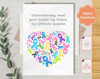 Stödkort för kemoterapi – Kemoterapi, träffa din matchning – Utskrivbart uppmuntrande kort för henne om cancer PDF A4/US Letter