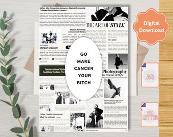 Gör cancern till din horan, Krya på dig-kort för cancerpatienter, bröstcancerkort, bekämpa cancerkort, cancervårdspaket, PDF A4/US Letter