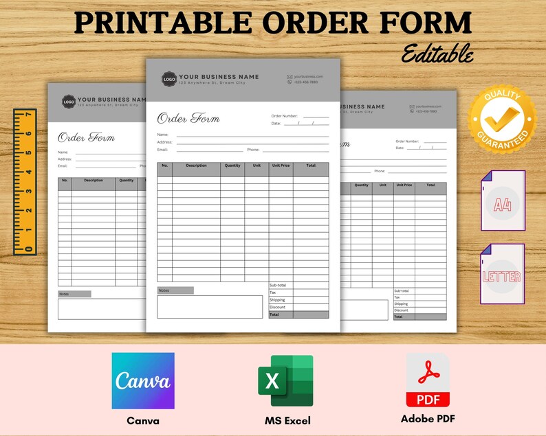 Order Form Template Printable | Small Business Order Sheet | Editable ...