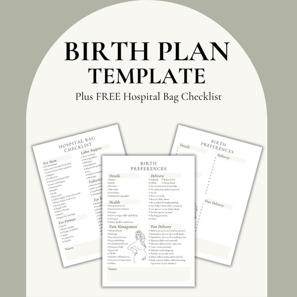 EDITABLE Birth Plan Template | Birth Preferences Template | Hospital Bag Checklist | Editable in CANVA