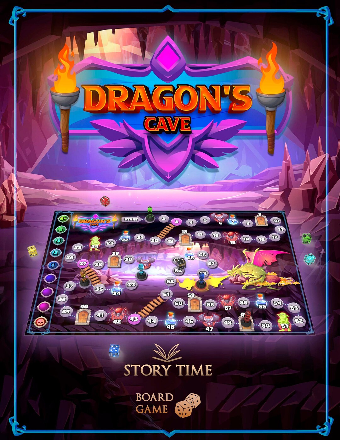 Dragon Board Game, Dragons Printable Board Game, Cooperative Board Game, Family Party Board Game ...