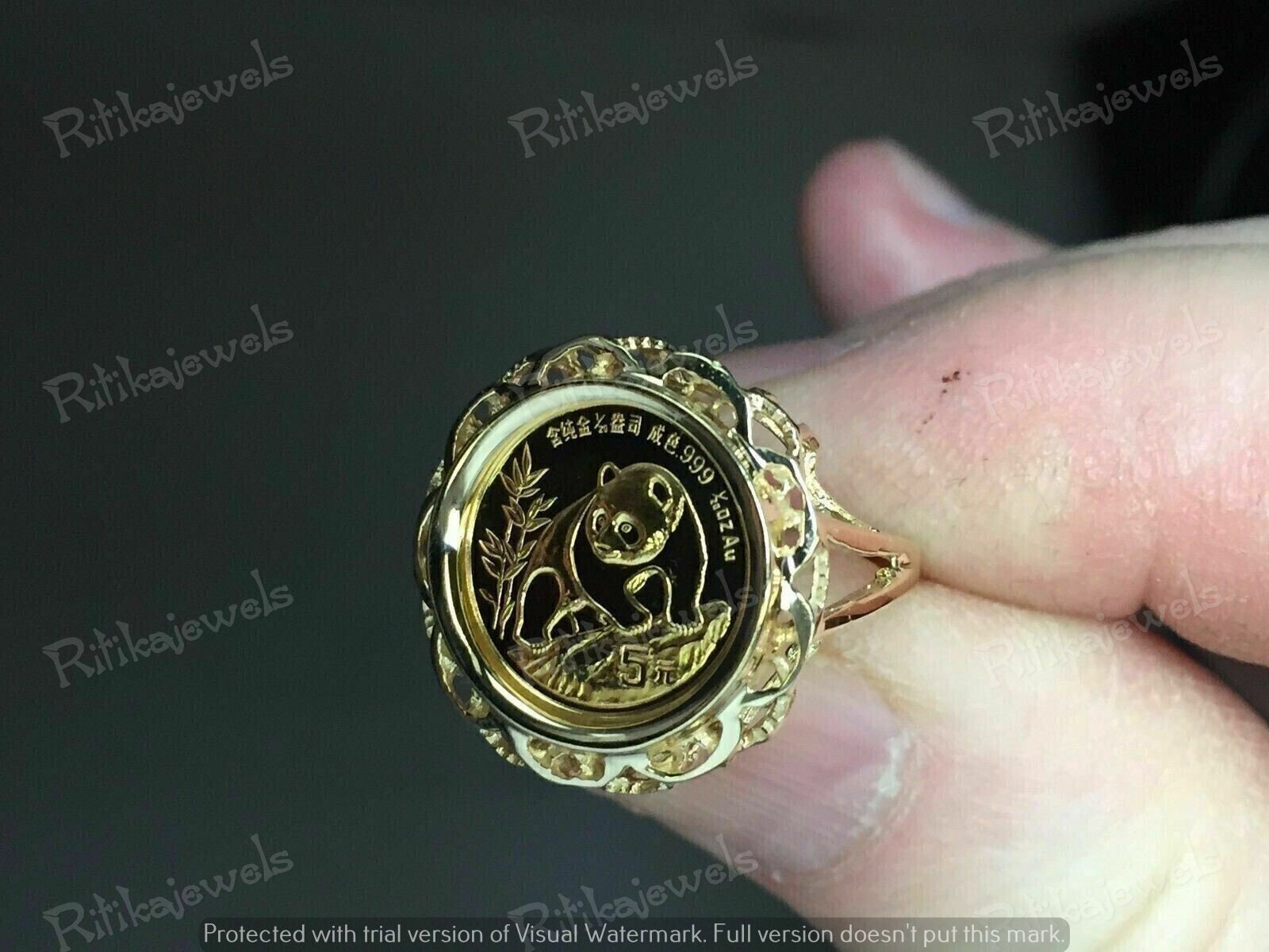 Gold panda bear coin best sale ring