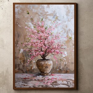 ヴィンテージの花の絵、春の花の絵画、桜、花の壁アート、花の静物画、アンティークの桜のプリント、農家の装飾