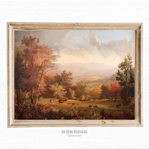 Rustic Farmhouse Print, Moody Fall Print, Warm Tone Autumn Wall Decor, Autumn Landscape Oil Painting, Vintage Country Decor, Cottagecore Art